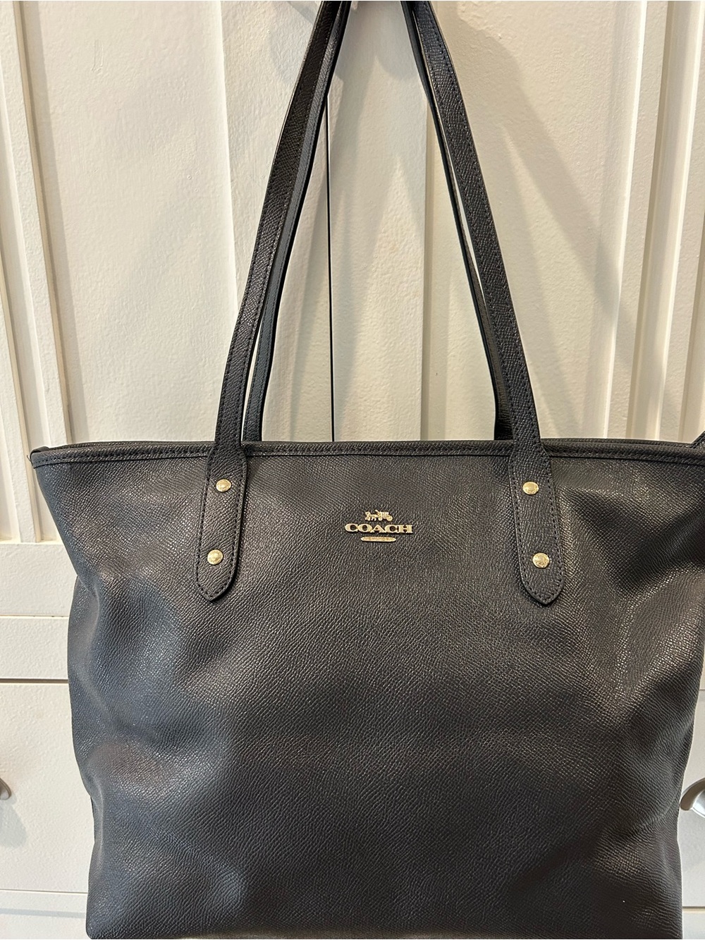Coach Navy Blue Leather Tote Bag - Classic Women's Handbag